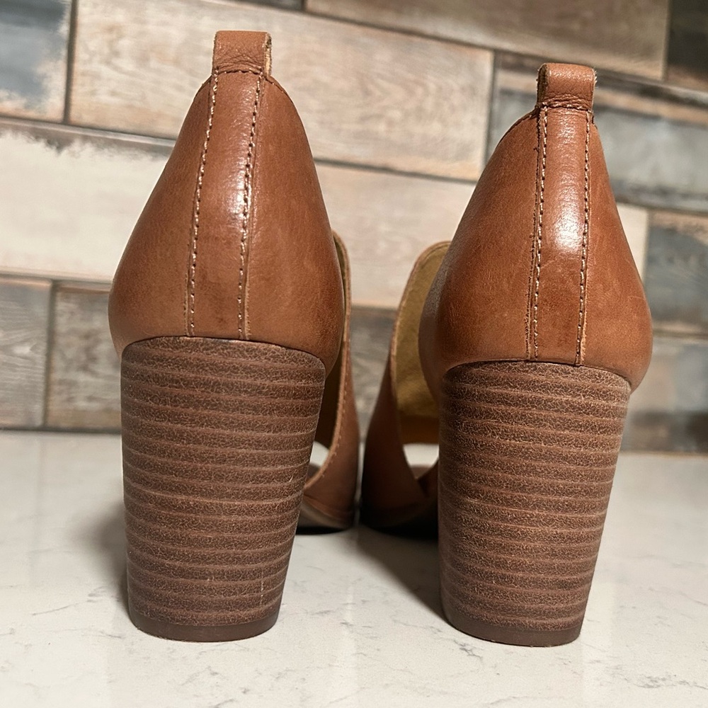 EUC 🍀 Lucky Brand Junai Leather Open Peep Toe Ankle Bootie Heeled Sandals - Picture 8 of 16